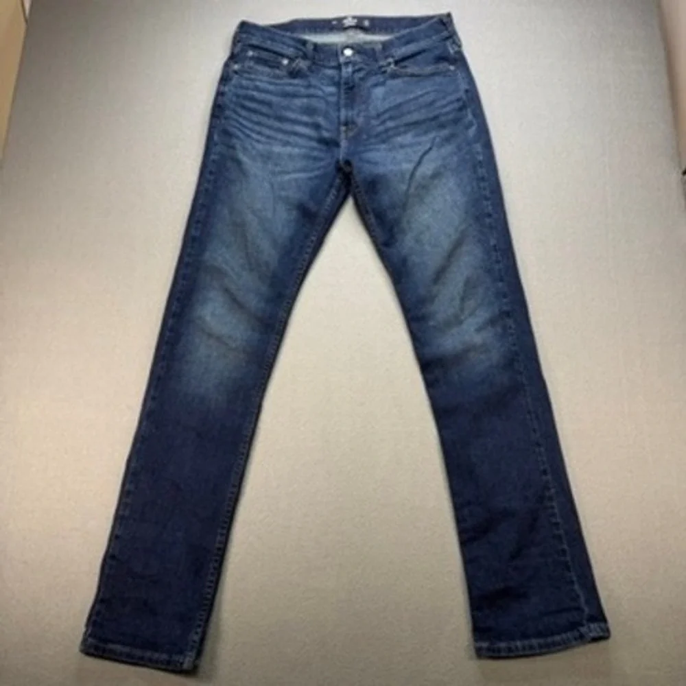 Hollister Slim Straight Epic Flex Jeans 32x34 (FIT 32x33) Dark Wash Blue Denim